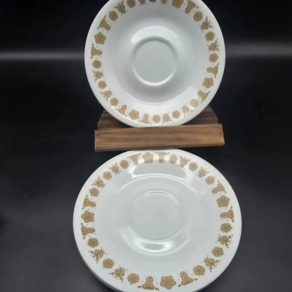 Corelle Corningware Butterfly Gold Saucer Plates Set of 7 Vintage 1970s